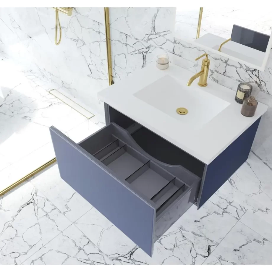 Vitri 30 - Nautical Blue Cabinet + Matte White VIVA Stone Solid Surface Countertop