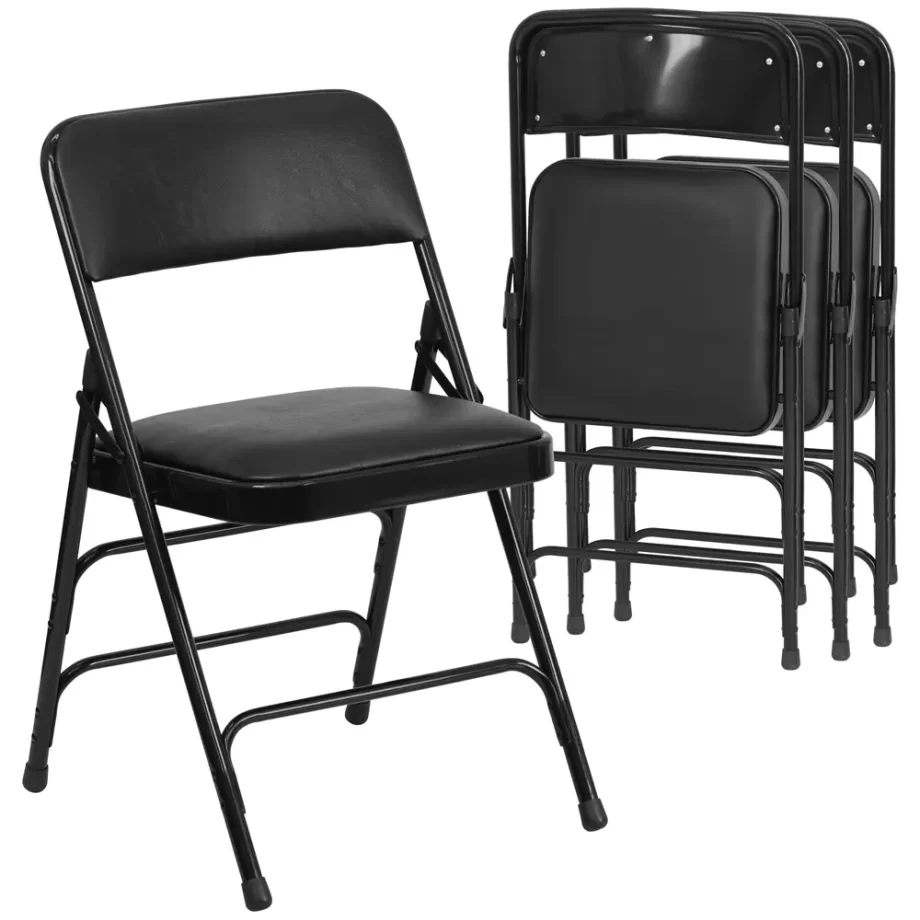 4 Pk. HERCULES Series Curved Triple Braced & Double Hinged Black Vinyl Metal Folding Chair