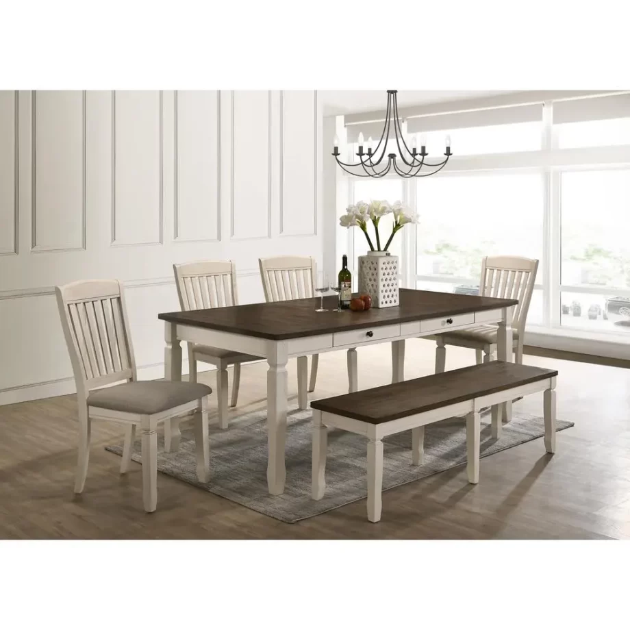 ACME Fedele Bench, Weathered Oak & Cream Finish