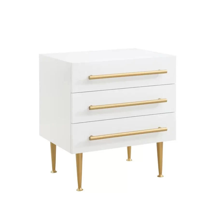 Bellanova White Nightstand with Gold Accents