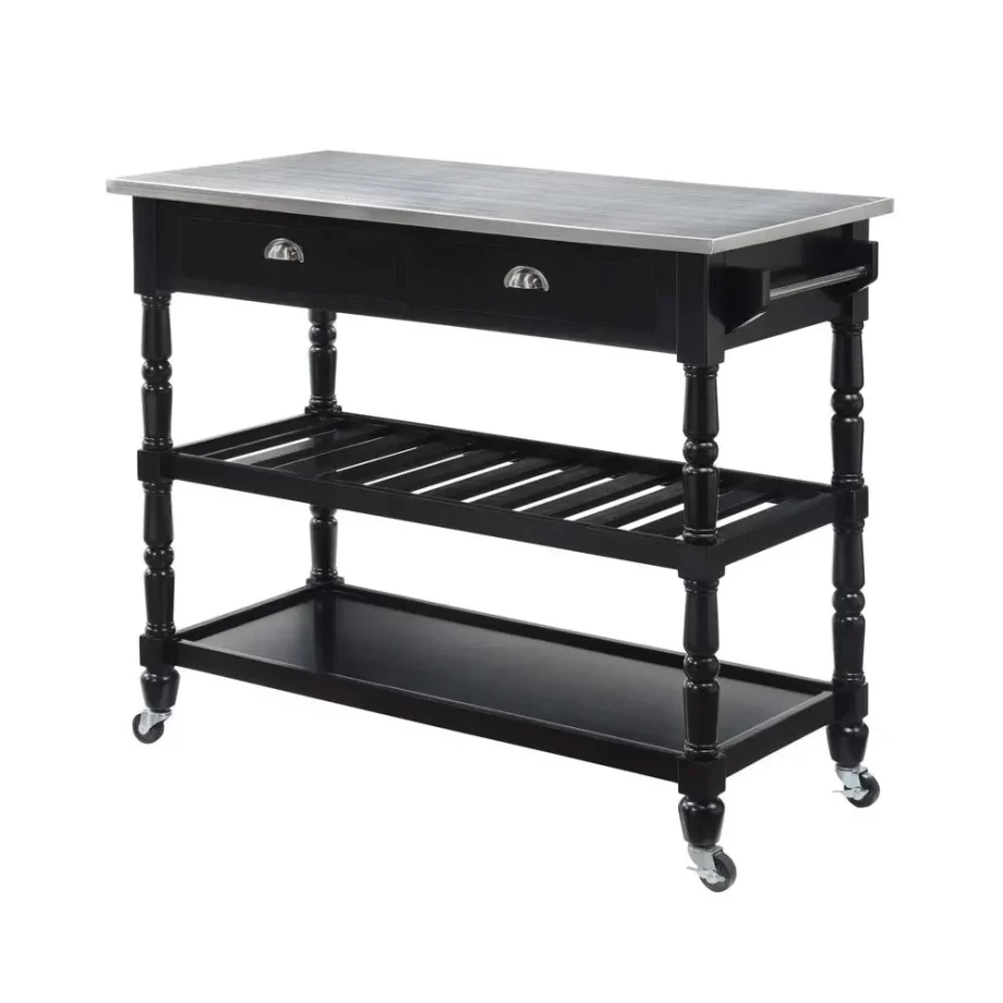 French Country 3 Tier Stainless Steel Kitchen Cart with Drawers