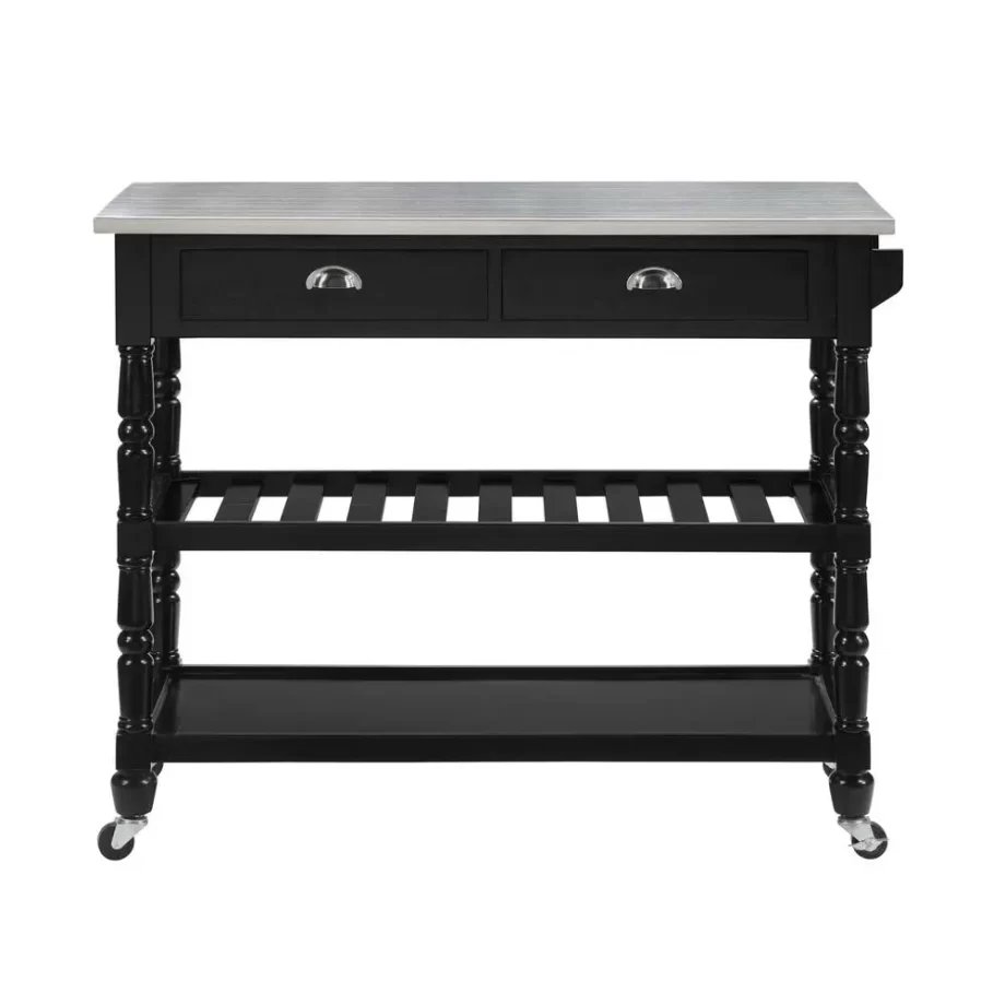 French Country 3 Tier Stainless Steel Kitchen Cart with Drawers