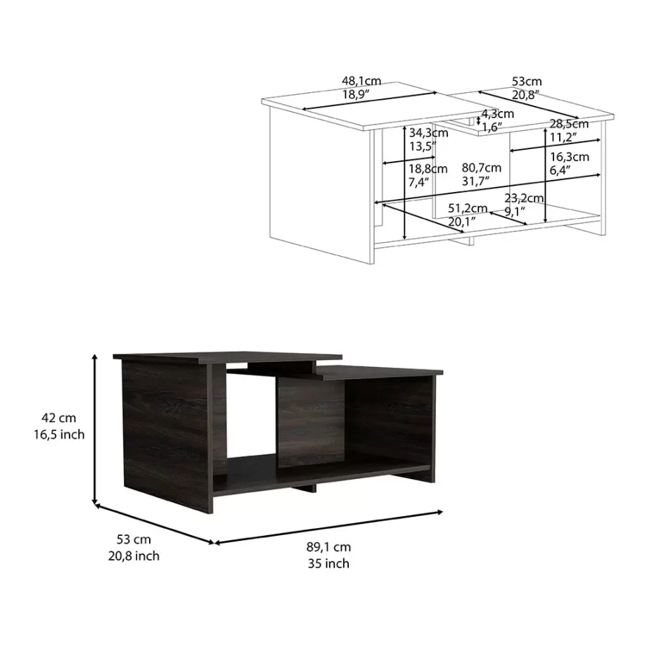 Leanna 3 Coffee Table, Lower Open Shelf