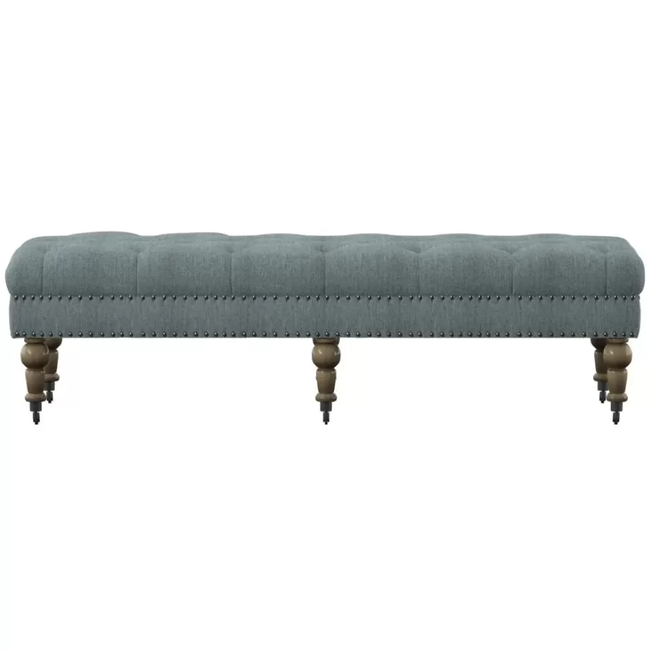 Isabelle Washed Blue Linen 62 Inches Bench