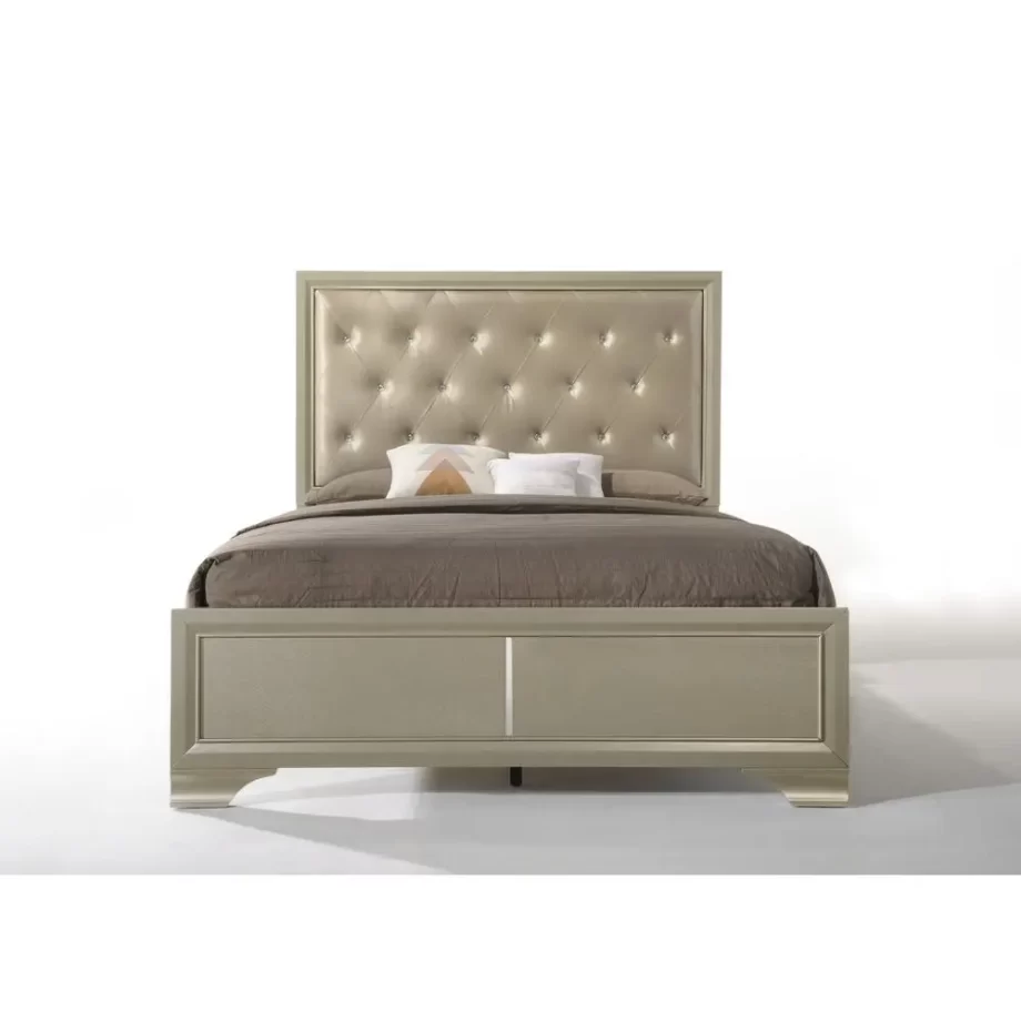 Carine Queen Bed, PU & Champagne (1Set/2Ctn)