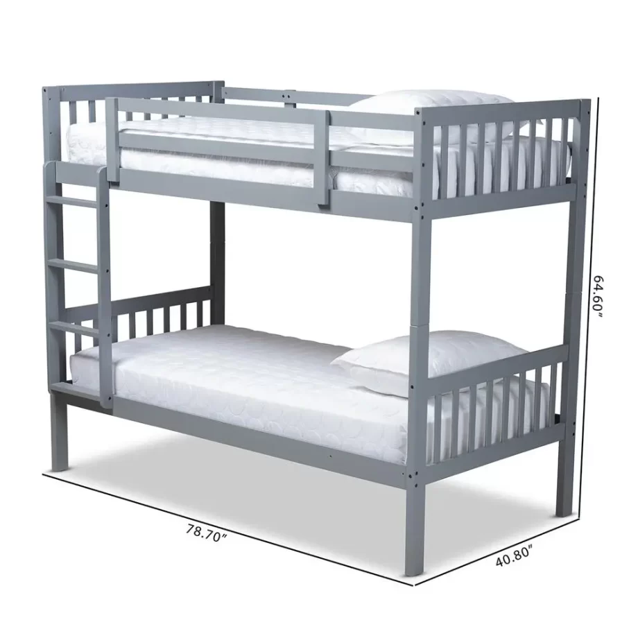 Baxton Studio Jude Modern and Contemporary Grey Finished Wood Twin Size Bunk Bed