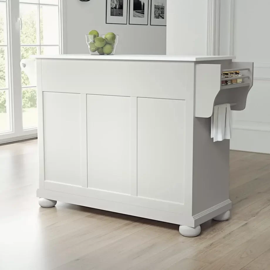 Alexandria Stone Top Full Size Kitchen Island/Cart White/White