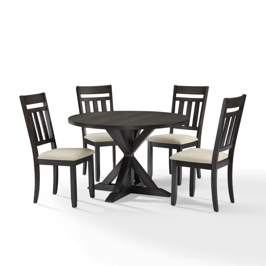 Hayden 5Pc Round Dining Set Slate - Table & 4 Slat Back Chairs