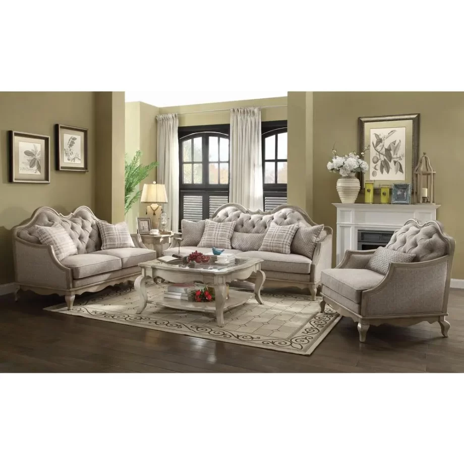 Sofa (w/5 Pillows), Beige Fabric & Antique Taupe 56050