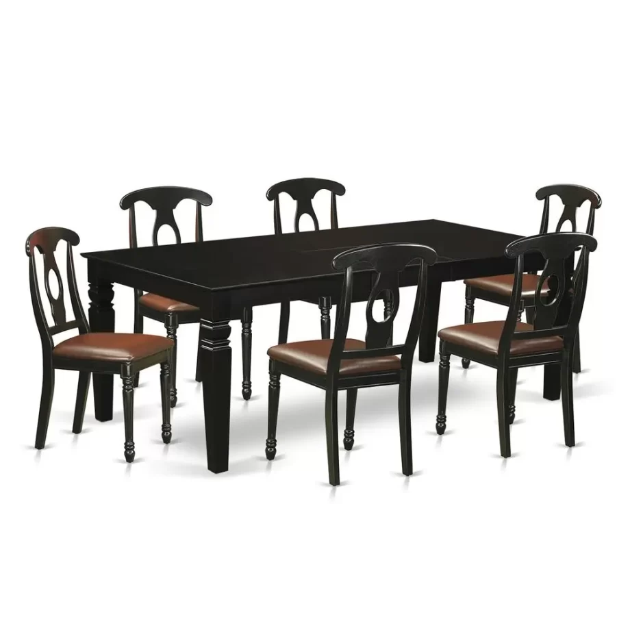 7 Pc Dining set with a Dining Table and 6 Leather Kitchen Chairs in Black