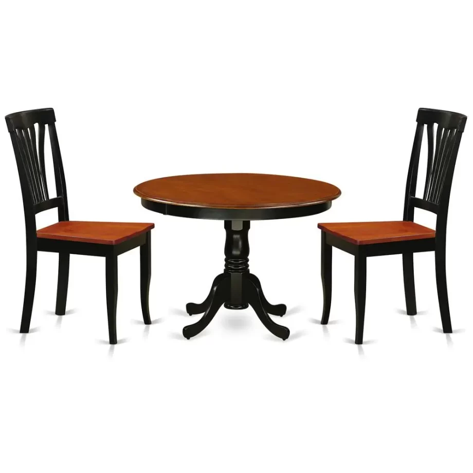 3 Pc set with a Round Table and 2 Wood Dinette Chairs in Black and Cherry