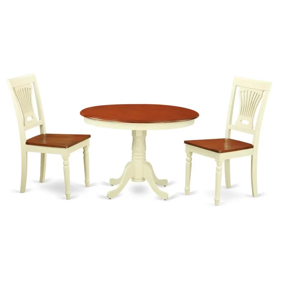 3 Pc set with a Round Dinette Table and 2 Wood Dinette Chairs in Buttermilk and Cherry .