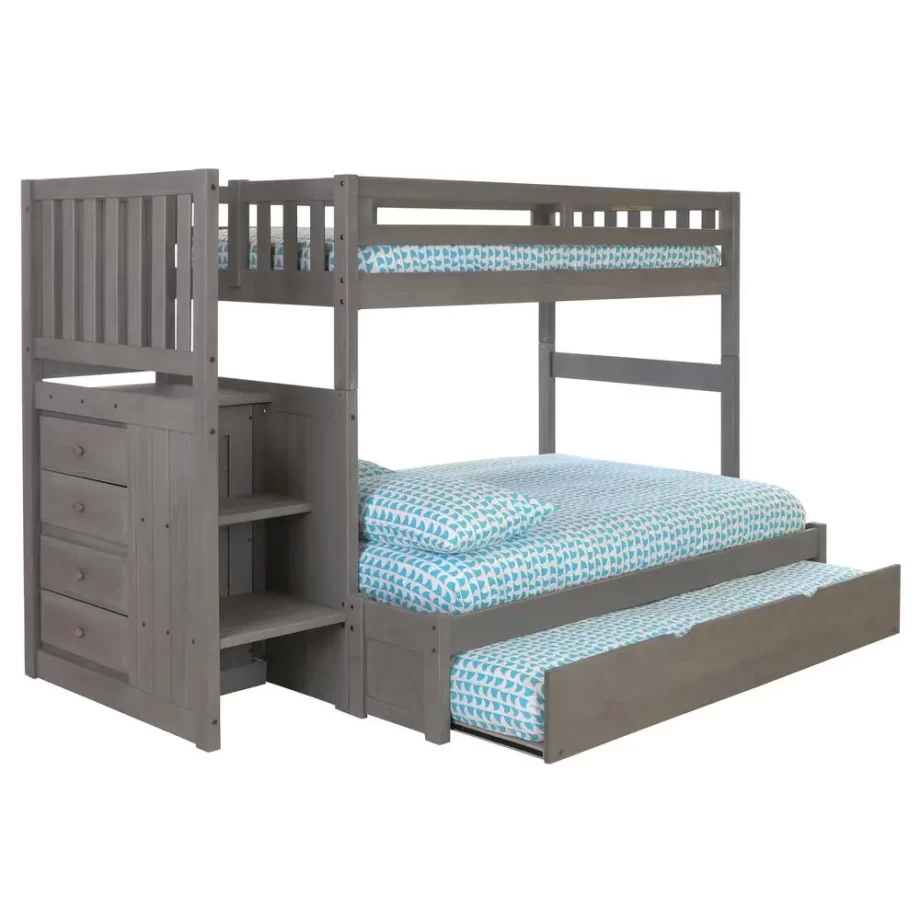 Solid Pine Mission Staircase Twin, Full Bunk Bed with Drawer Chest