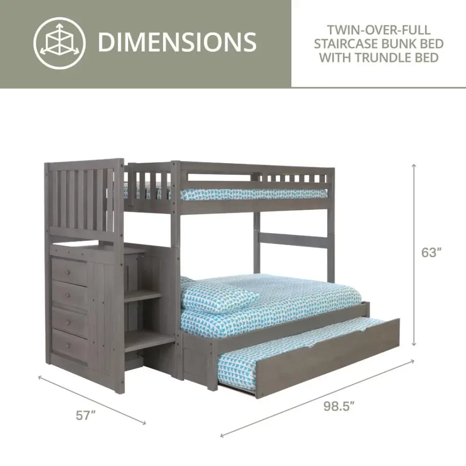 Solid Pine Mission Staircase Twin, Full Bunk Bed with Drawer Chest