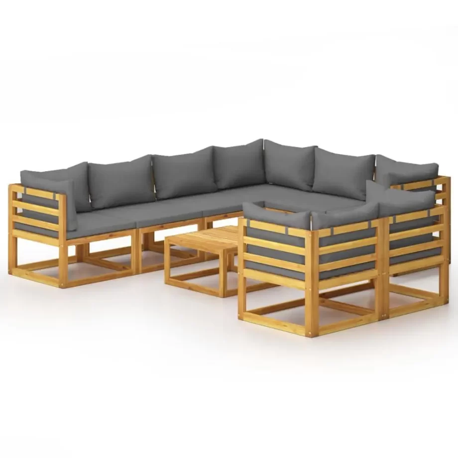 vidaXL 10 Piece Garden Lounge Set with Cushion Solid Acacia Wood, 3057616