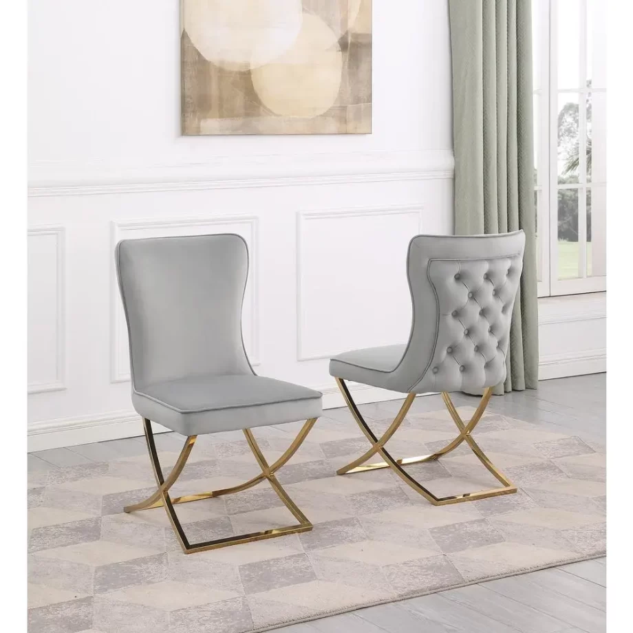 Blythe Grey Velvet with Gold Dining Chairs, Set of 2