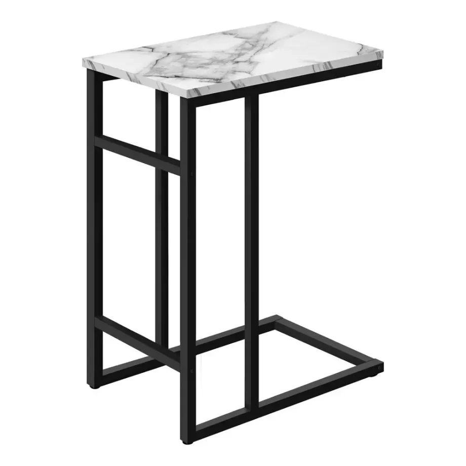 Accent Table, C-shaped, End, Side, Snack, Living Room, Bedroom, White Marble