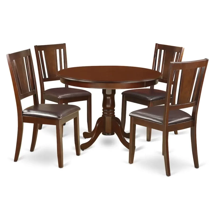 5 Pc set with a Round Dinette Table and 4 Leather Kitchen Chairs in Mahogany