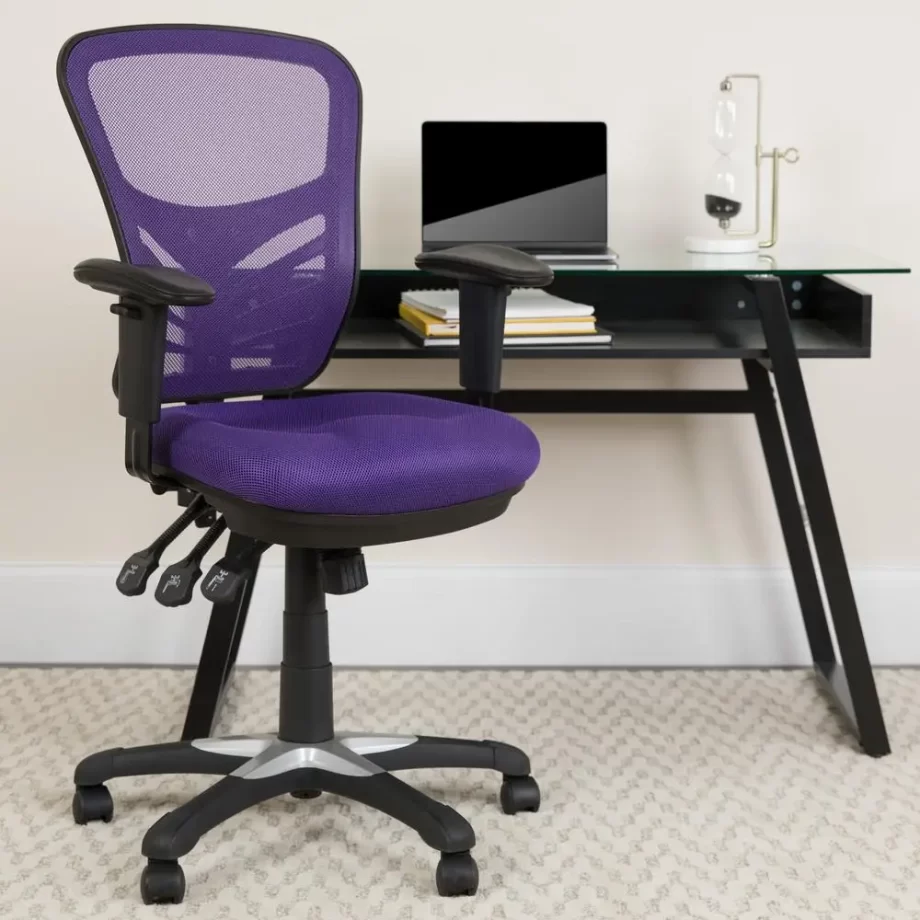 Mid-Back Purple Mesh Multifunction Executive Swivel Ergonomic Office Chair with Adjustable Arms