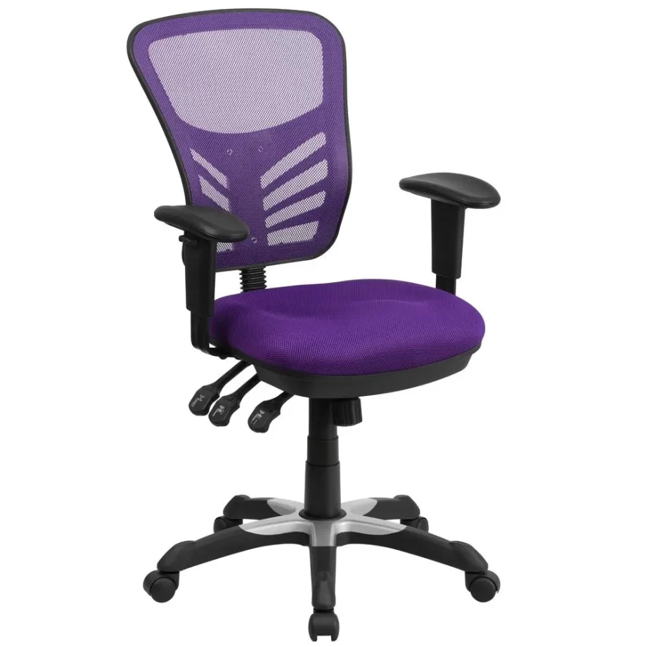 Mid-Back Purple Mesh Multifunction Executive Swivel Ergonomic Office Chair with Adjustable Arms