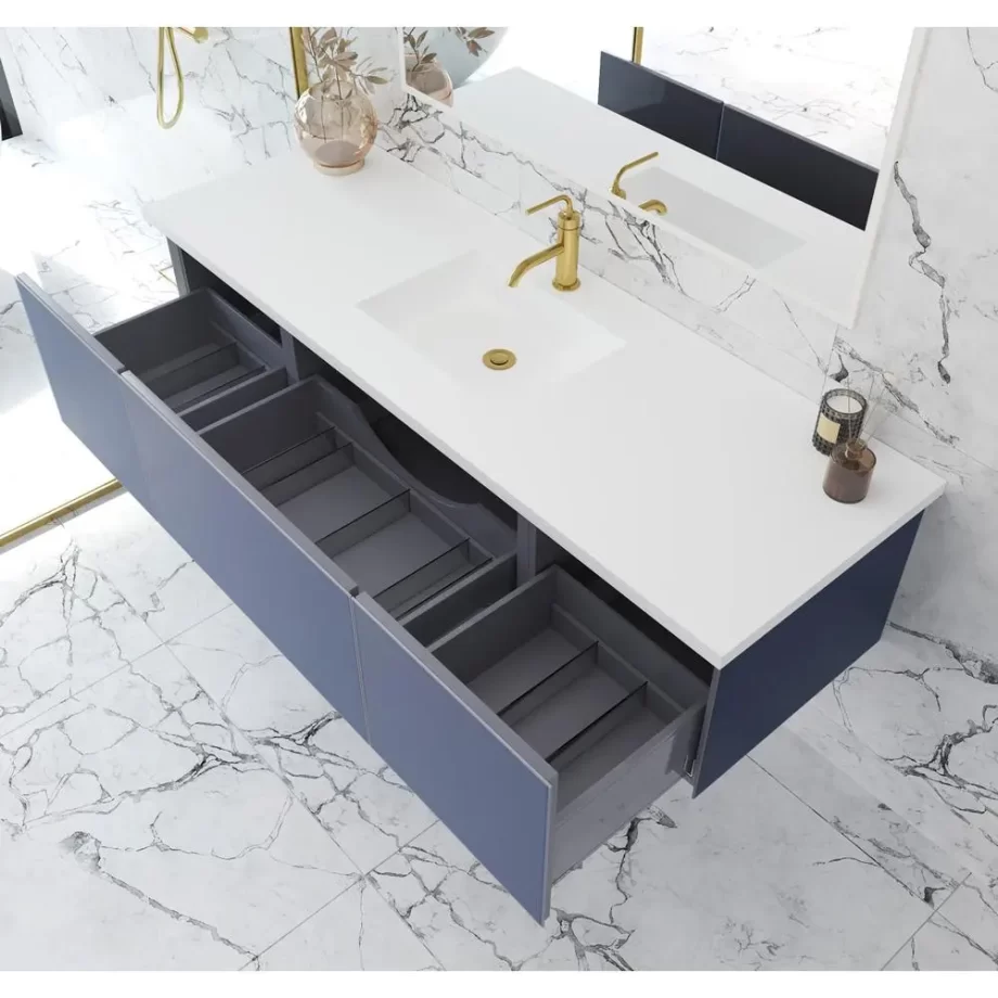 Vitri 66 - Nautical Blue Cabinet + Matte White VIVA Stone Solid Surface Countertop