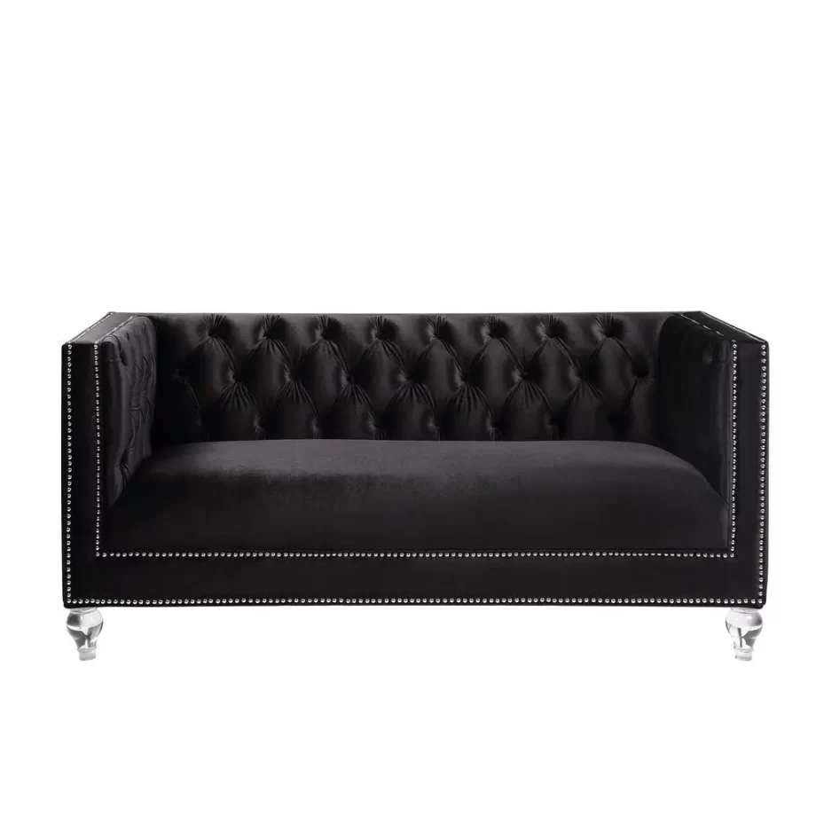 Heibero Loveseat w/2 Pillows, Black Velvet (56996)