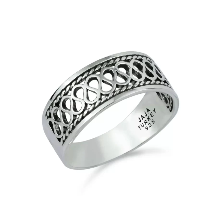 Filigree Art Women Sterling Silver Rain Drop Figured Band Ring