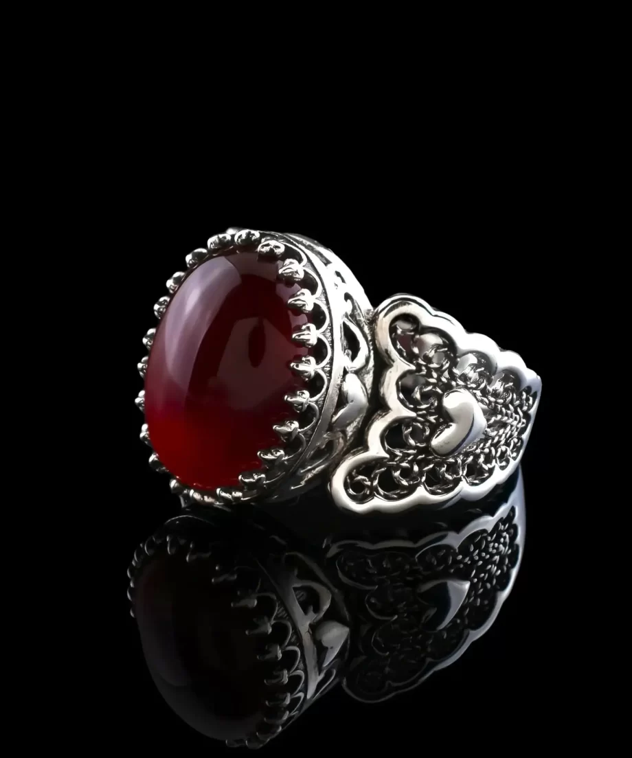 Carnelian Gemstone Double Heart Detailed Filigree Art 925 Sterling Silver Women Statement Ring