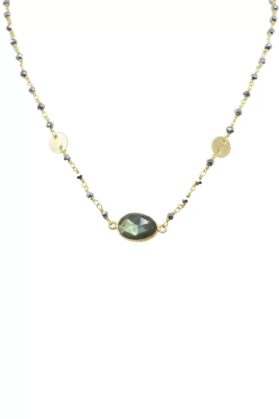 Mrs. Parker Endless Summer Labradorite Necklace with Polished Pyrite Chain in Gold