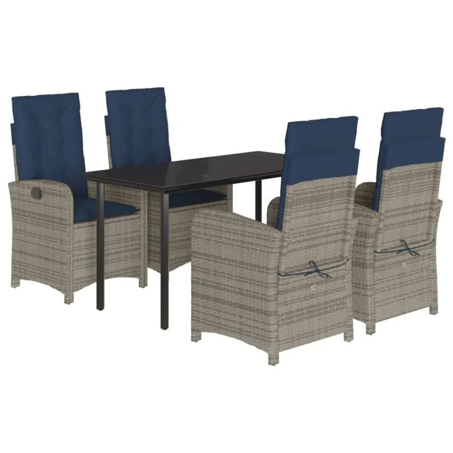 vidaXL 5 Piece Patio Dining Set with Cushions Gray Poly Rattan